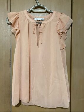Dex Peach Tie-Neck Flutter Sleeve Blouse